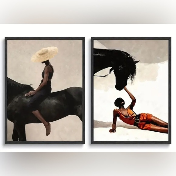 Stunning African American woman 2 pcs Elegant Equestrian Canvas unframed print - Picture 2 of 6